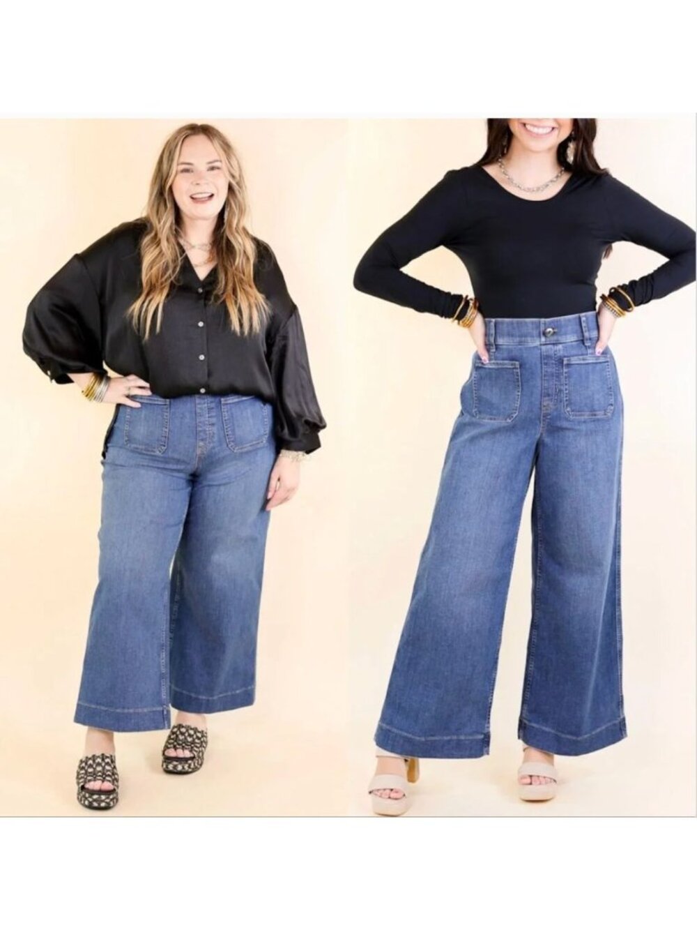 Spanx Everywhere Wide Leg Cropped Denim Patch Pockets Tummy Control Jeans XL - Picture 3 of 8